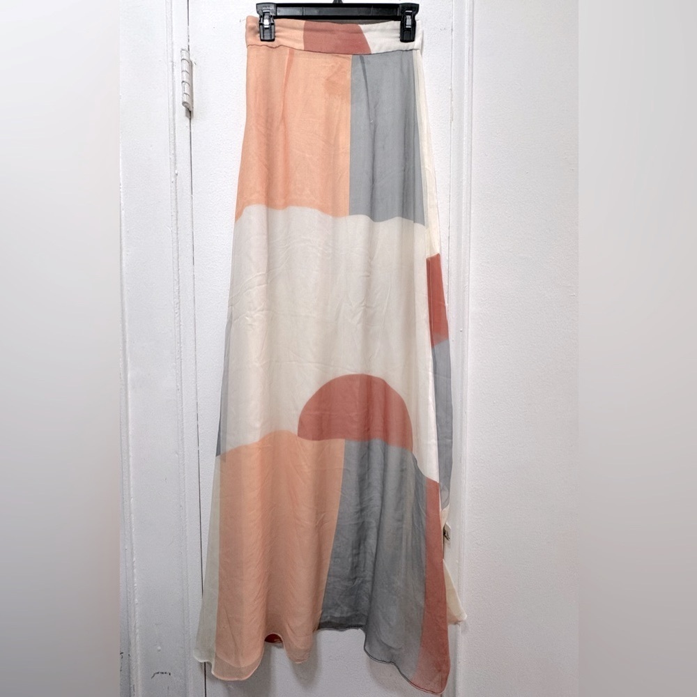 Zimmerman 100% silk maxi skirt with geometric print color block on white size 0